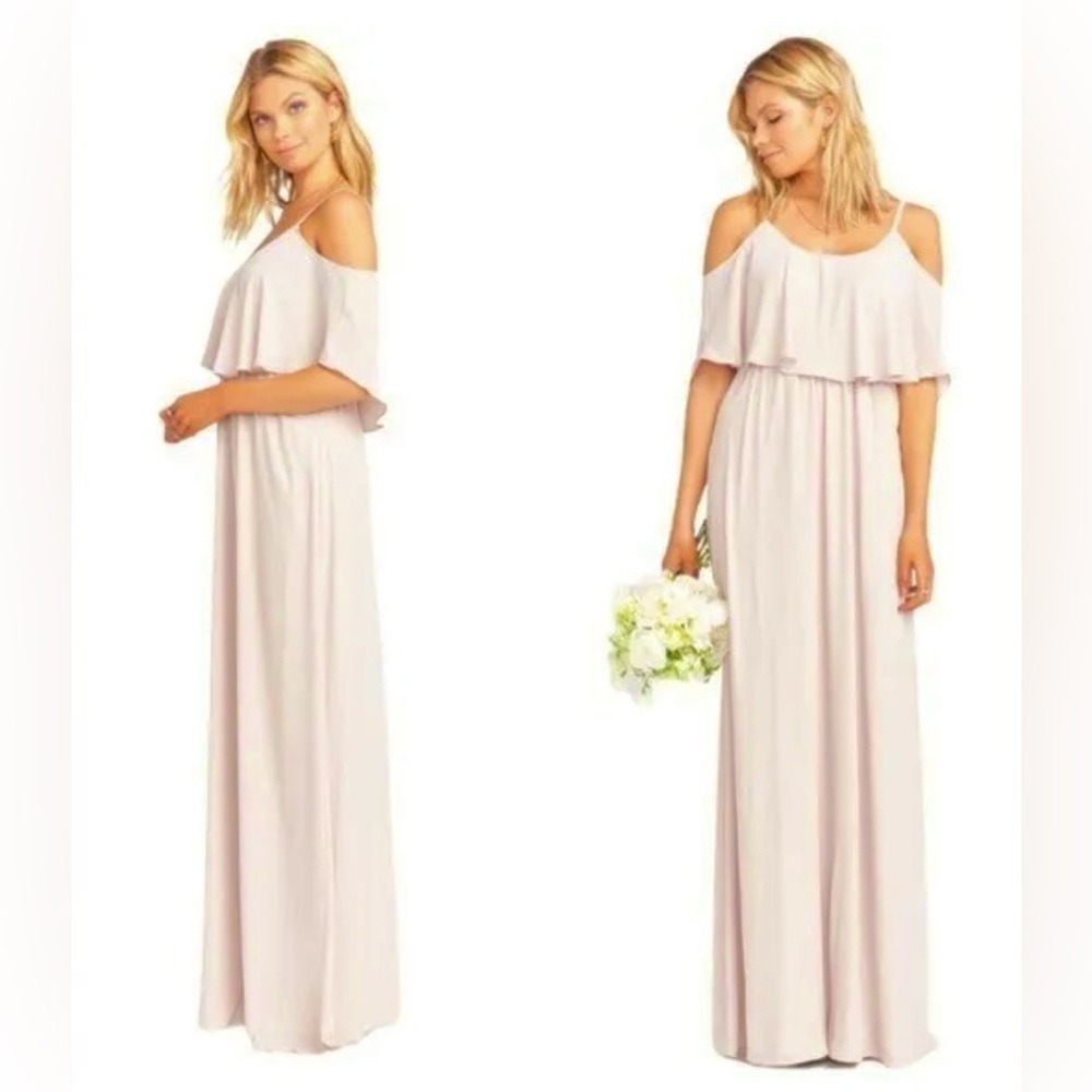 Show Me Your MuMu Caitlin Ruffle Maxi Dress Size Small Beige Tan Bridesmaid